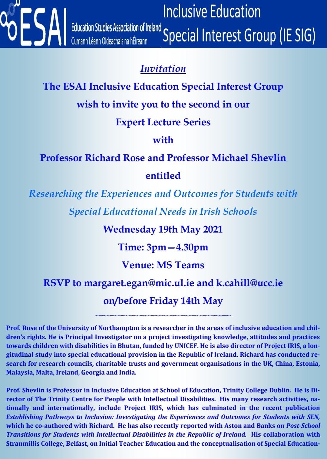 ESAI Inclusive Education Special Interest Group: Expert Lecture Series